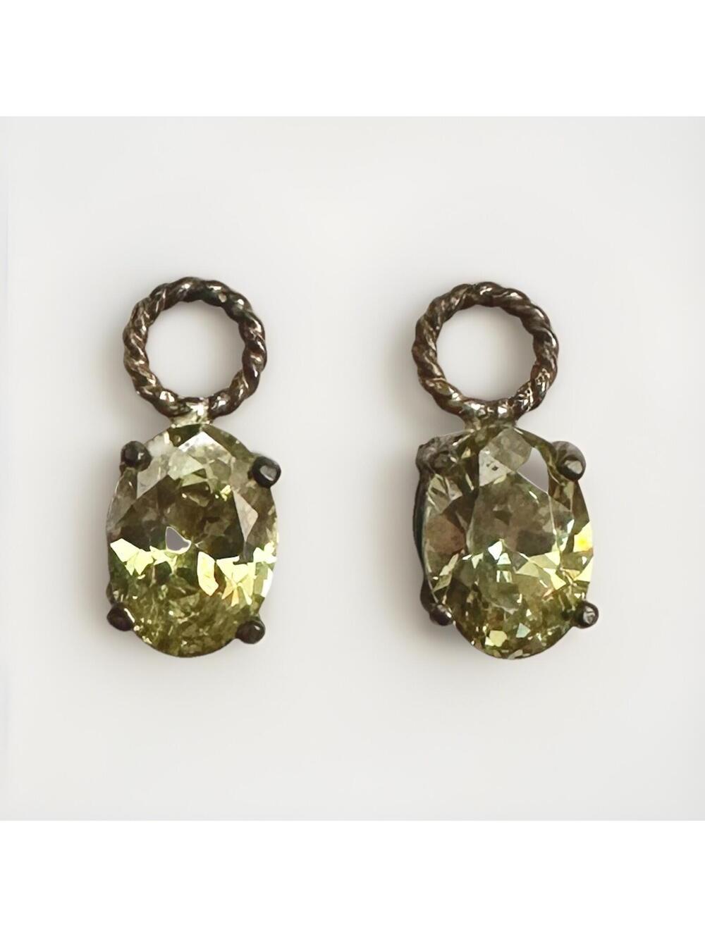Sterling Silver Austrian Crystal Dangle Charm Earrings - 5x8mm Green Oval